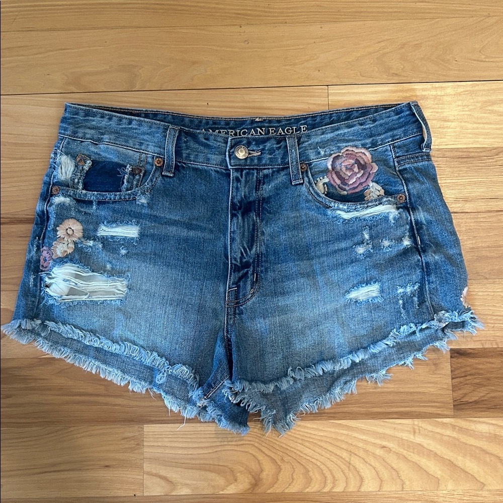 American Eagle Outfitters Floral Embroidered Jean Shorts